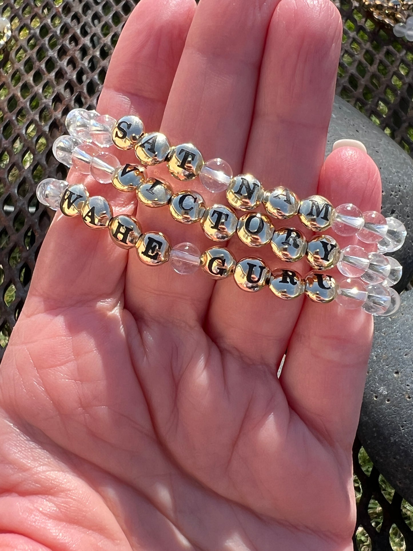 Clear Quartz Mantra Power Stack Bracelet