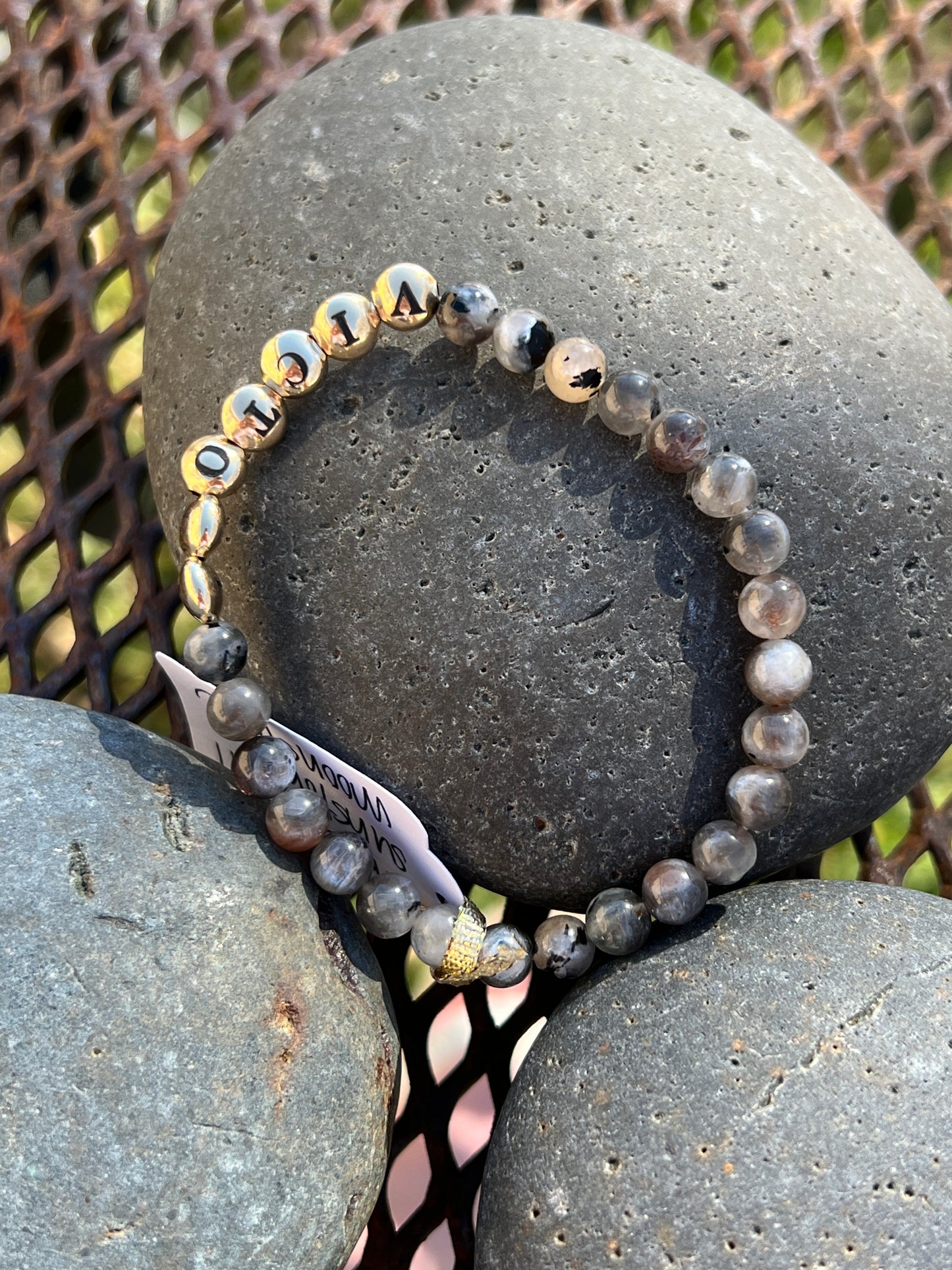 Black Moonstone Mantra Power Stack Bracelet