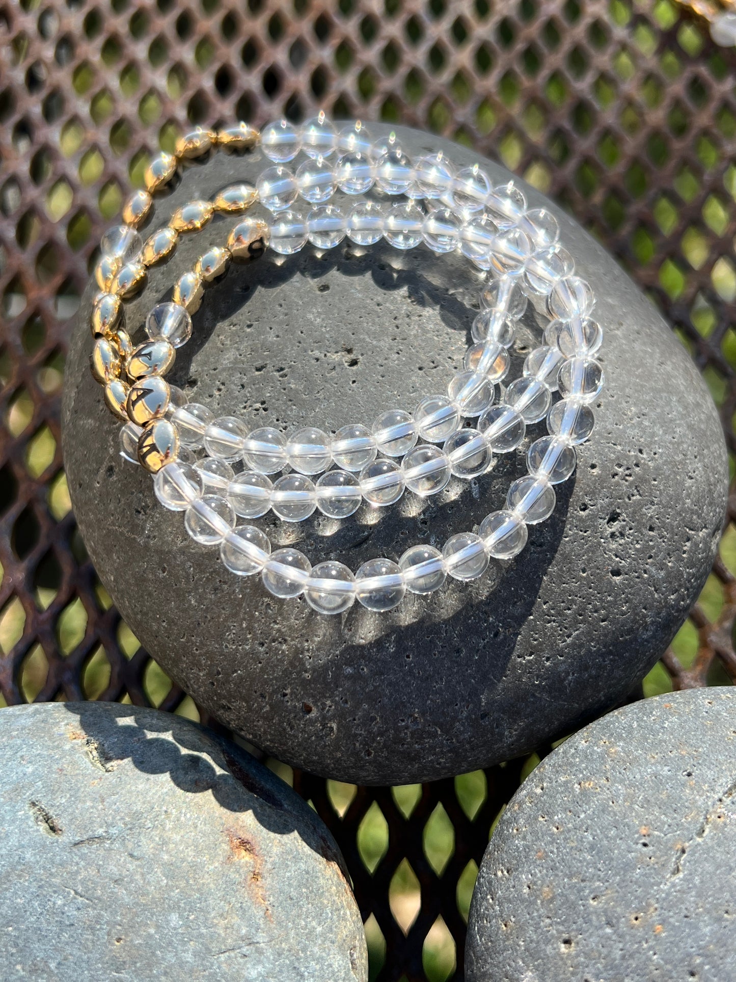 Clear Quartz Mantra Power Stack Bracelet