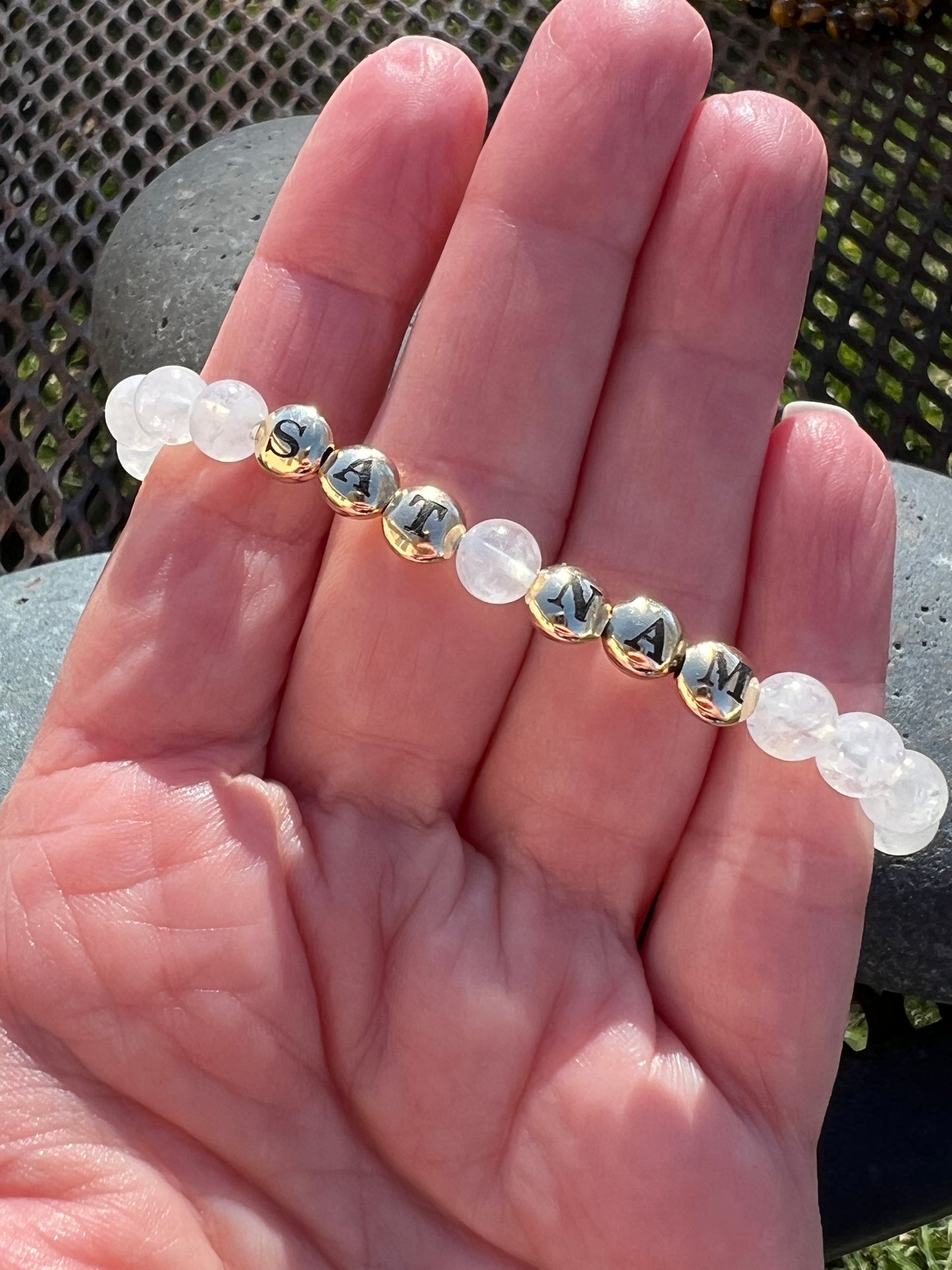Rainbow Moonstone Mantra Power Stack Bracelet