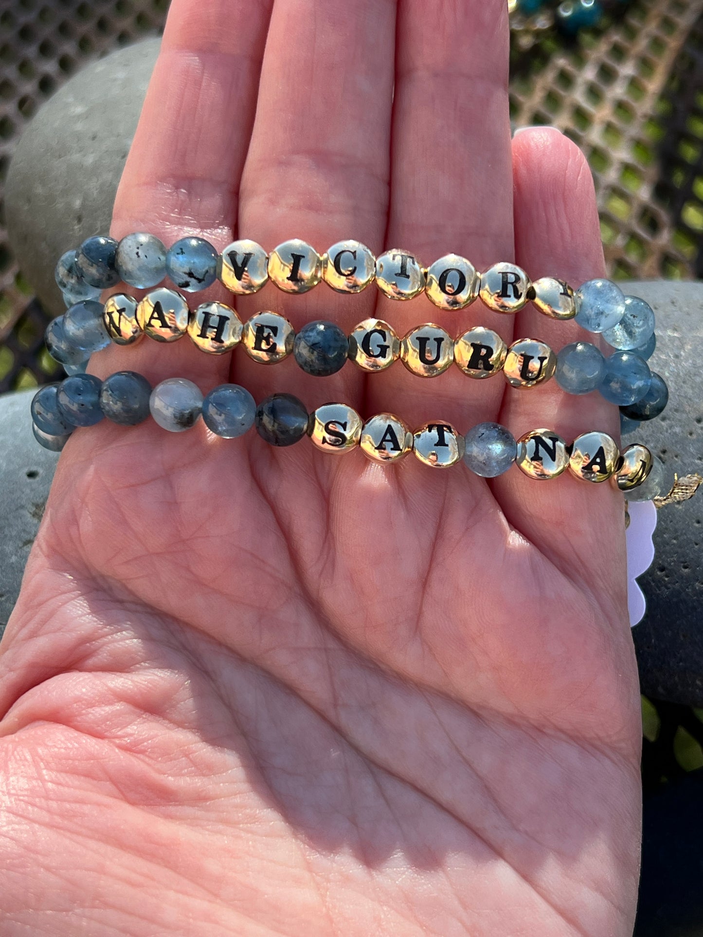 Aquamarine Mantra Power Stack Bracelet