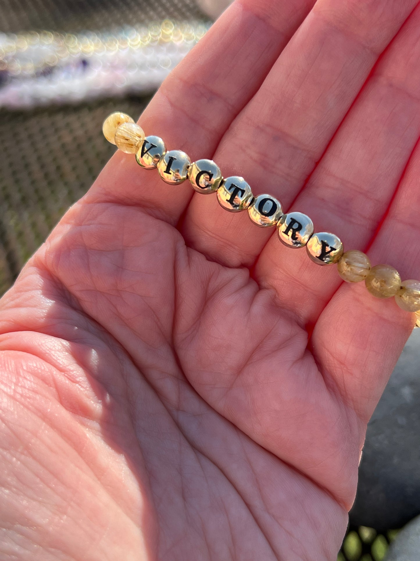 Gold Rutile Quartz Mantra Power Stack Bracelet