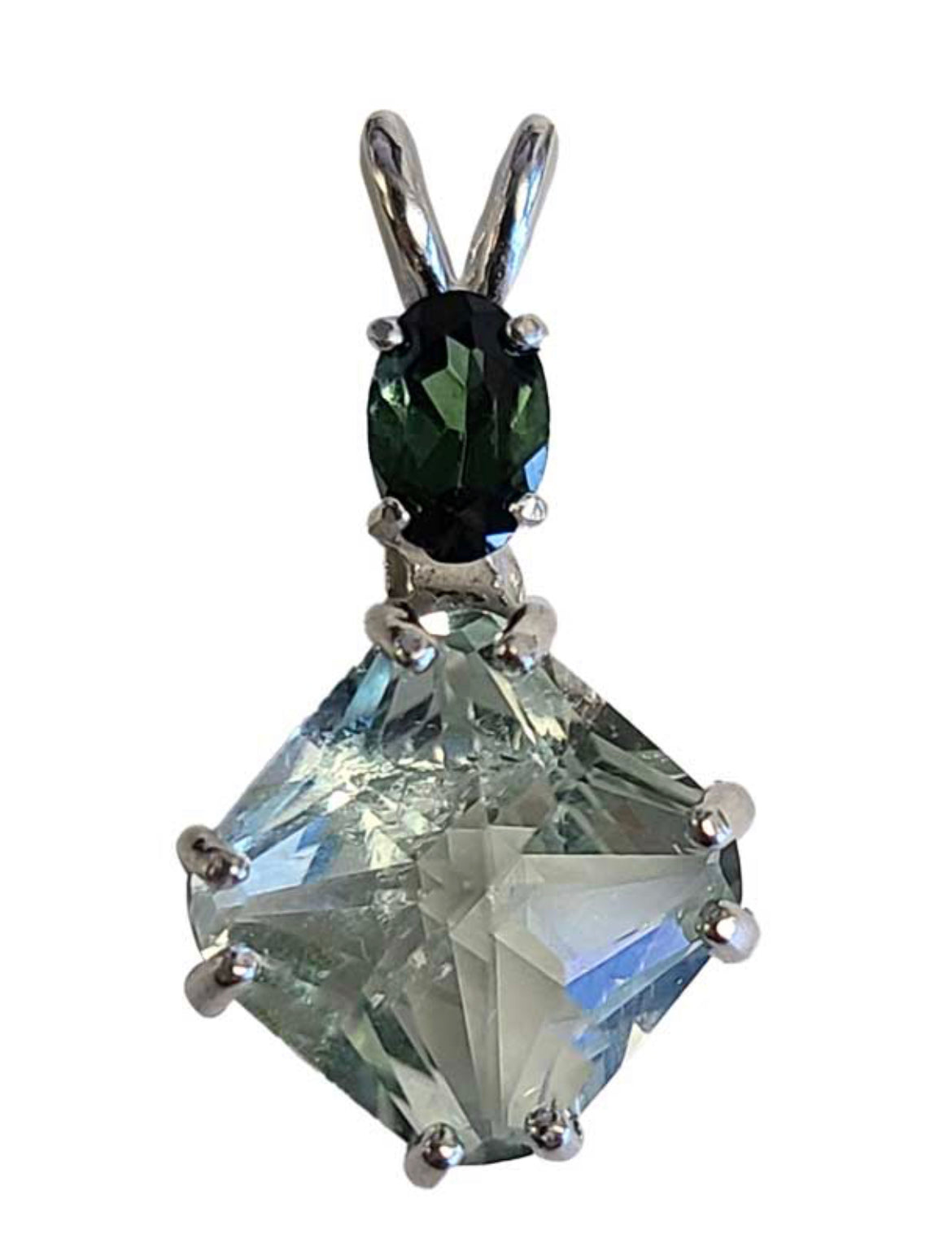 PRASIOLITE MINI MAGICIAN STONE™ WITH OVAL CUT MOLDAVITE