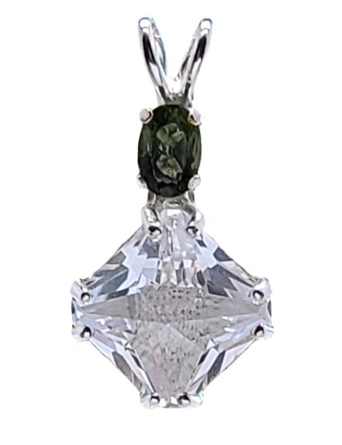 CLEAR QUARTZ MINI MAGICIAN STONE™ WITH OVAL CUT MOLDAVITE