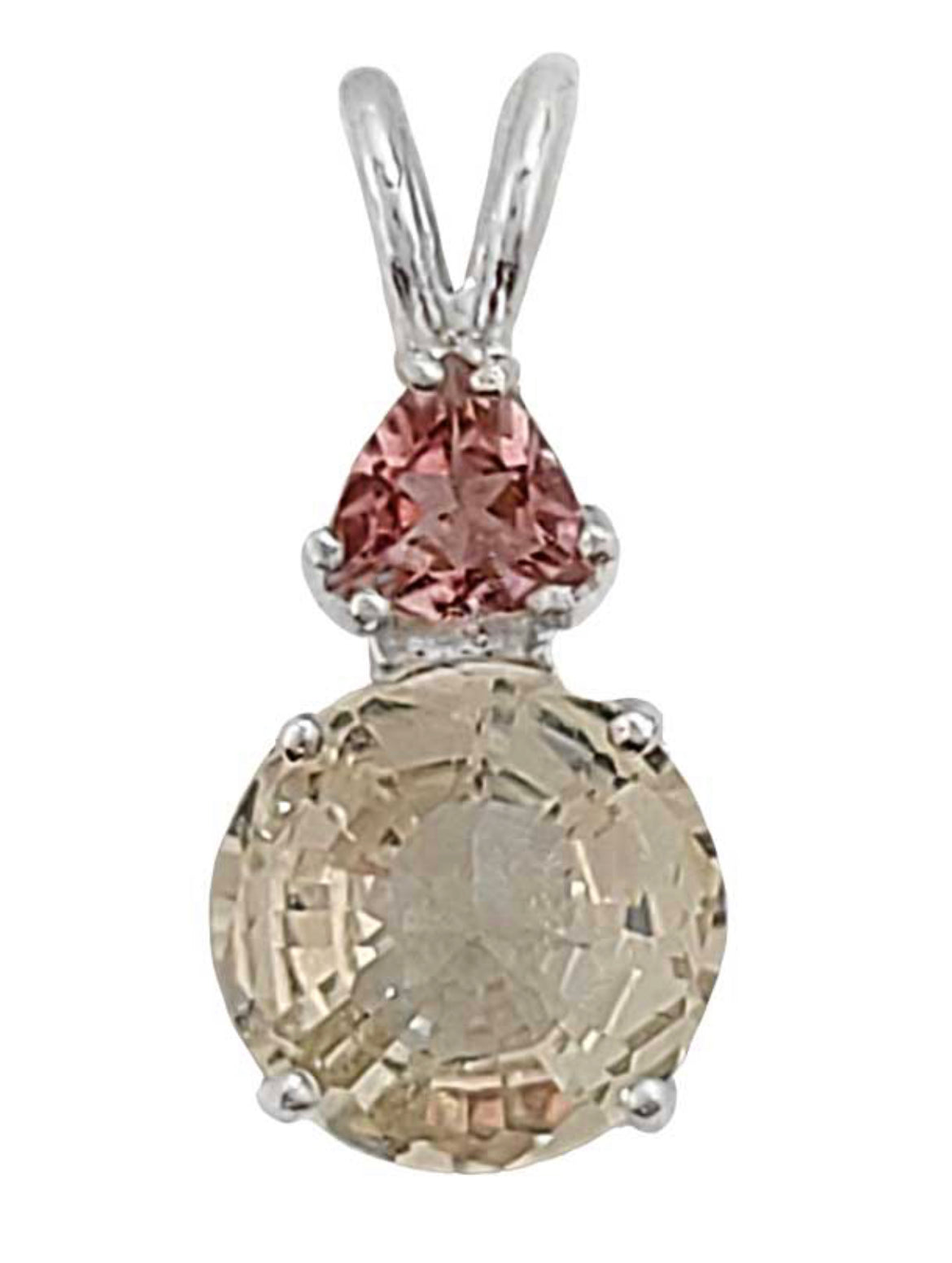 GOLDEN LABRADORITE MINI RADIANT HEART™ WITH TRILLION CUT PINK TOURMALINE