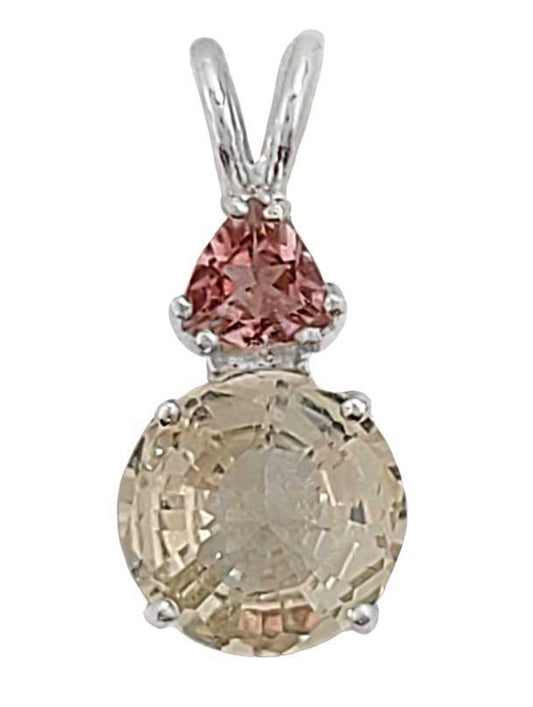 GOLDEN LABRADORITE MINI RADIANT HEART™ WITH TRILLION CUT PINK TOURMALINE