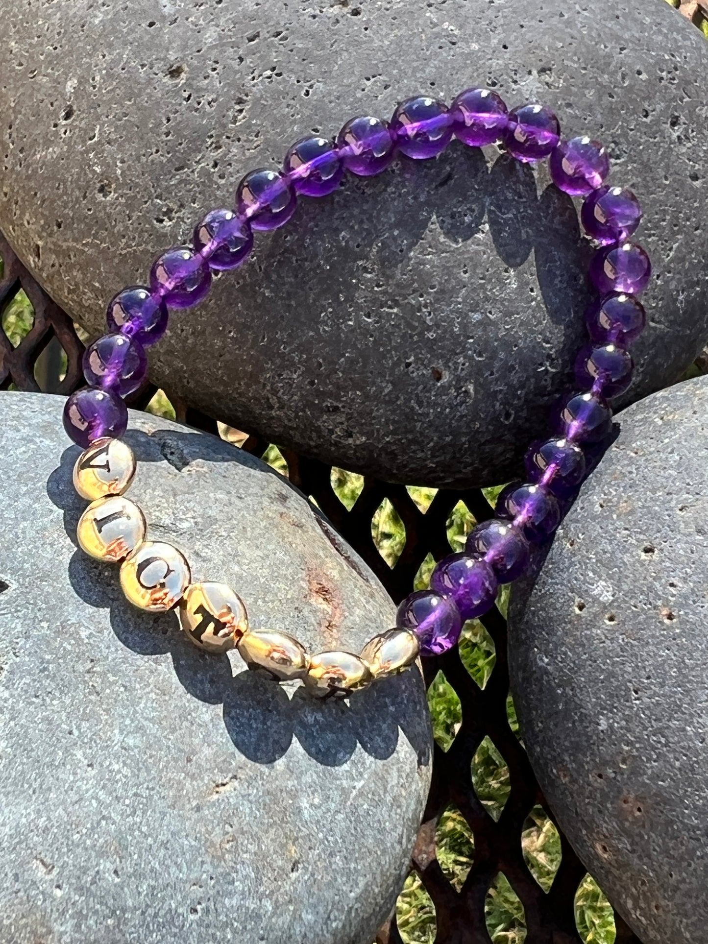 Amethyst Mantra Power Stack Bracelet