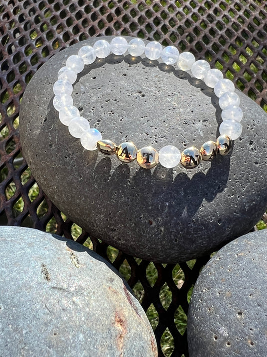 Rainbow Moonstone Mantra Power Stack Bracelet
