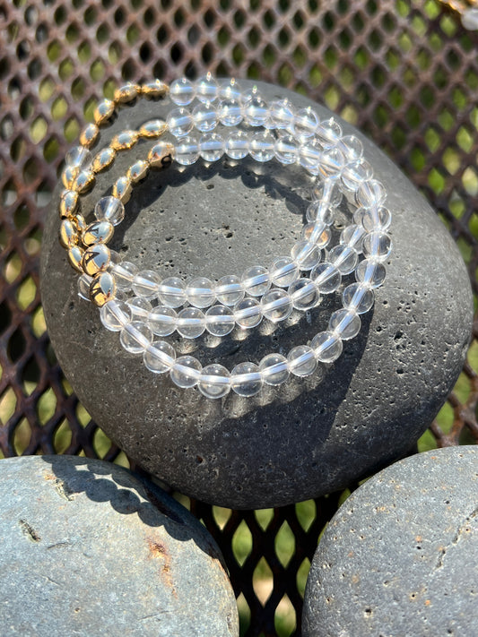 Clear Quartz Mantra Power Stack Bracelet